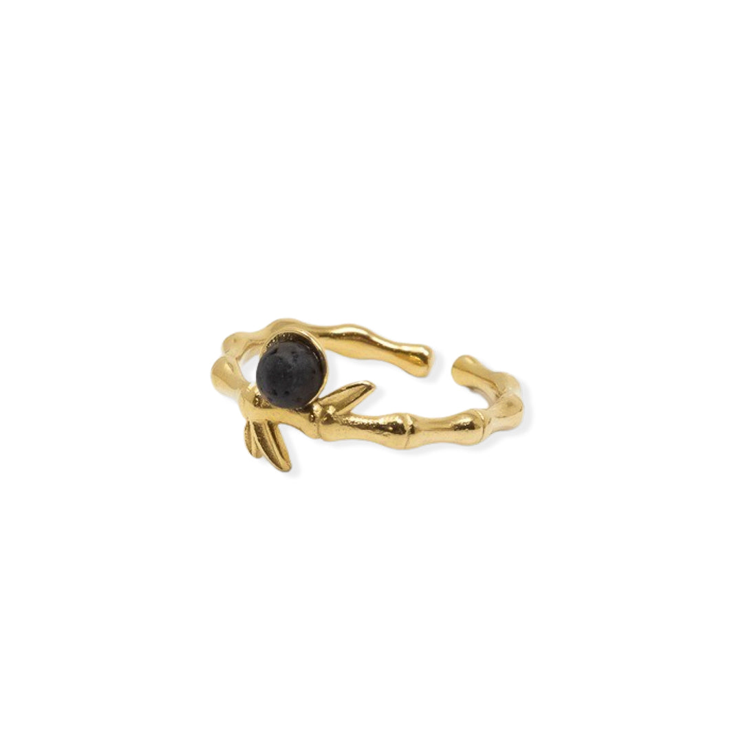 Gold plated steel ring with lava