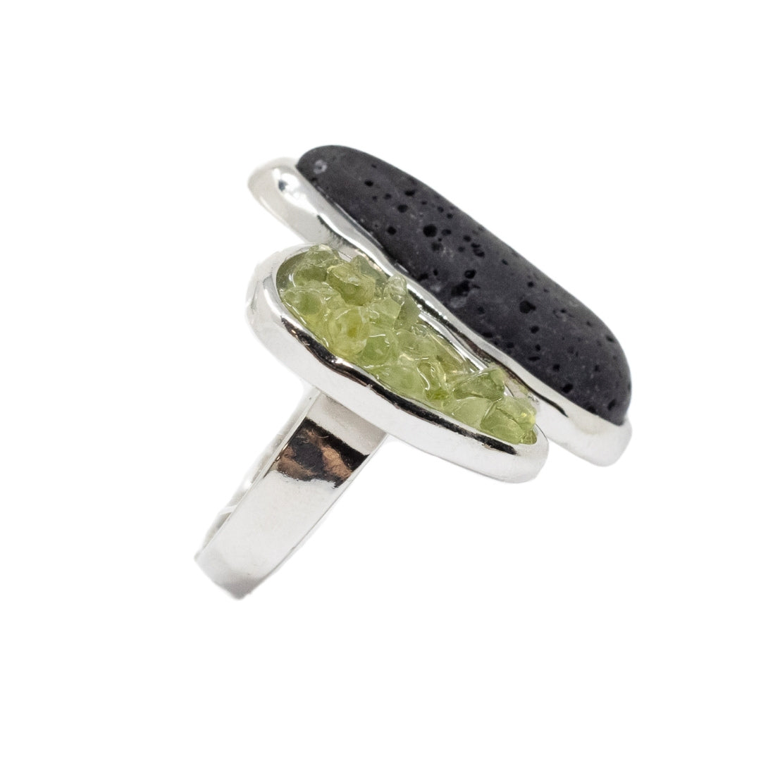 Lava and peridot adaptable ring