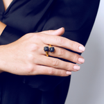 Load image into Gallery viewer, Square lava gold plated steel ring