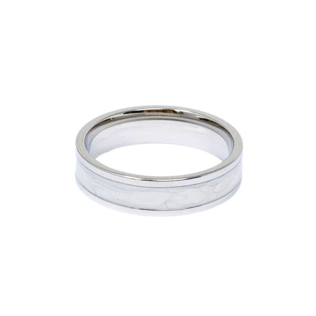 Steel and mother of pearl ring