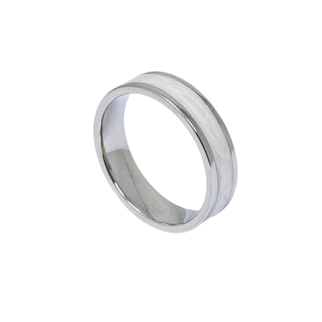 Steel and mother of pearl ring