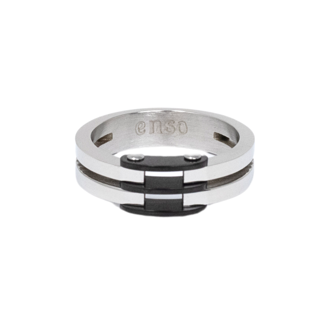 Black steel and silver ring