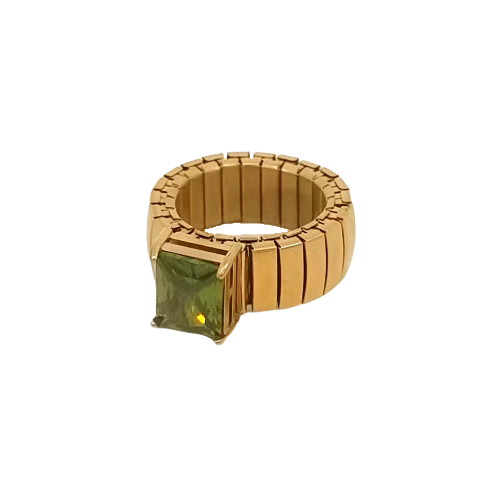 Anillo acero baño oro olivina