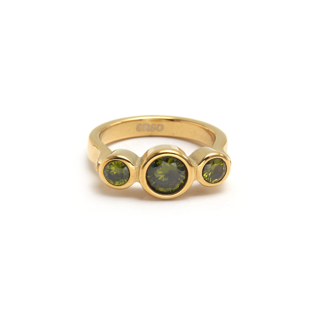 Anillo baño acero baño oro olivina
