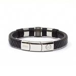 Load image into Gallery viewer, Double black leather and 316l steel bracelet