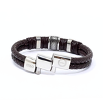 Load image into Gallery viewer, Brown leather bracelet double 316l steel