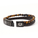 Load image into Gallery viewer, Double lava and tiger leather bracelet