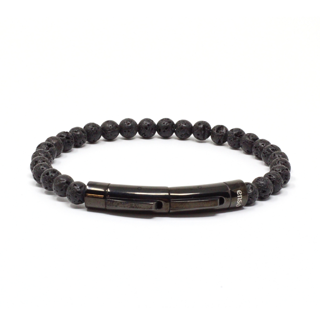 Double clasp lava ball bracelet