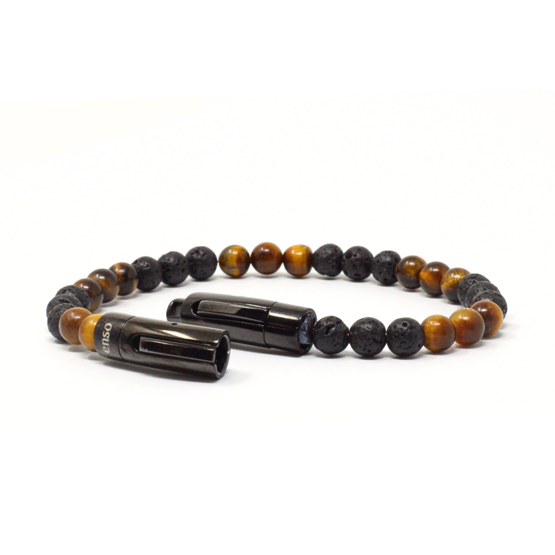 Lava and tiger eye double clasp bracelet