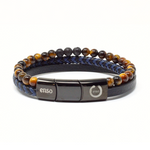 Load image into Gallery viewer, Lava and blue tiger eye triple bracelet