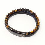 Load image into Gallery viewer, Lava and blue tiger eye triple bracelet