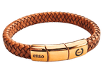 Load image into Gallery viewer, Brazalete cuero marron claro y acero baño oro
