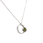 Load image into Gallery viewer, Silver and peridot double circle pendant