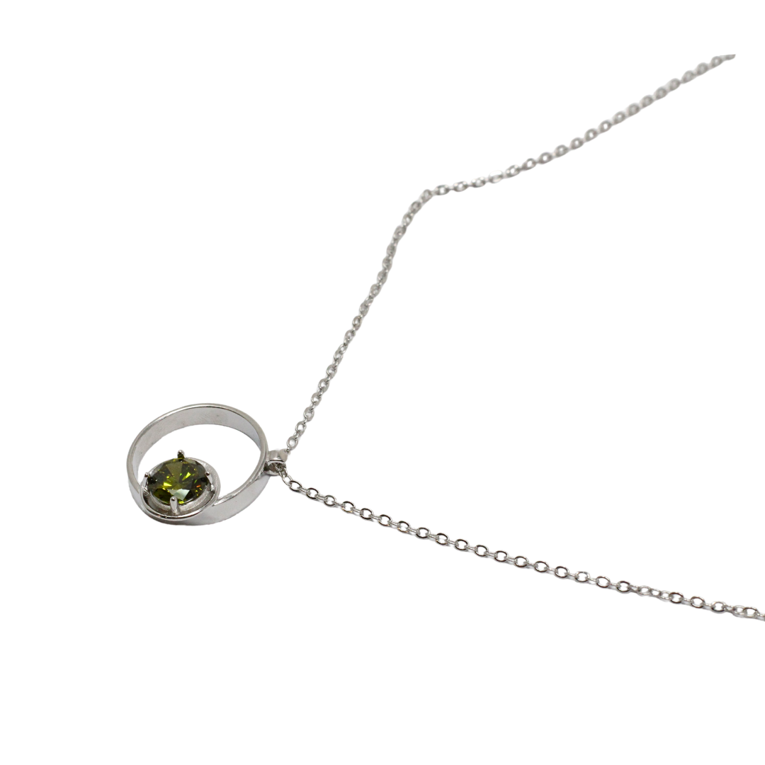 Silver and peridot double circle pendant