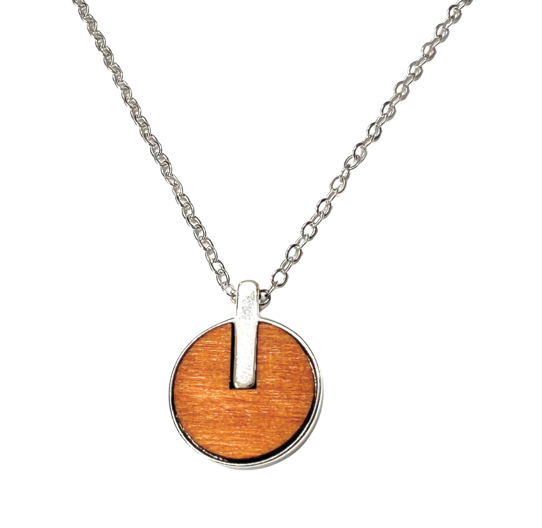Colgante plata circulo madera palmera