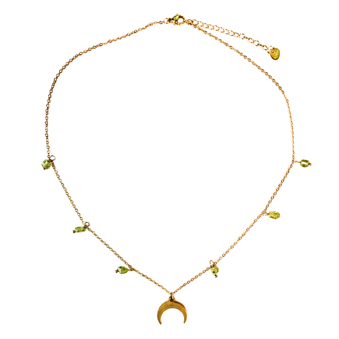 Olivine moon gold plated steel pendant