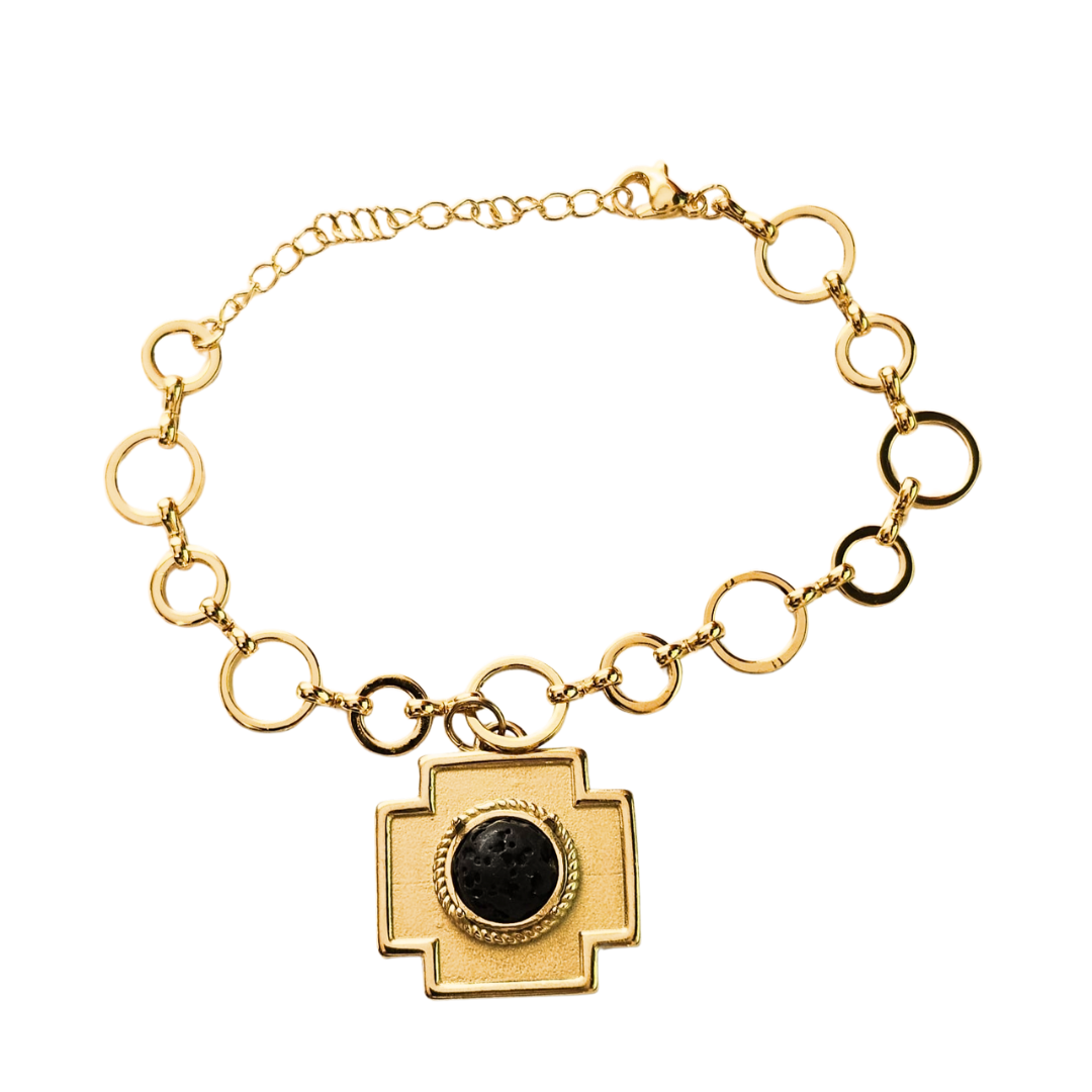 Lava cross gold plated steel bracelet