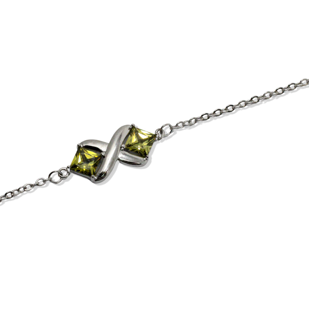 Silver Bracelet with Peridot Set in X Design