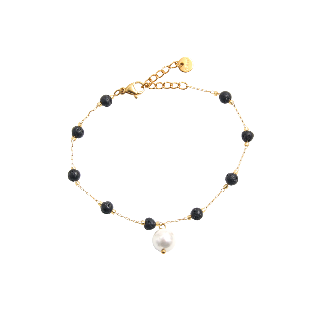 Lava gold plated and pearl bracelet