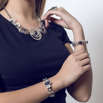 Load image into Gallery viewer, Silver plated lava leather bracelet