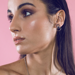 Load image into Gallery viewer, Silver and lava double circle earring