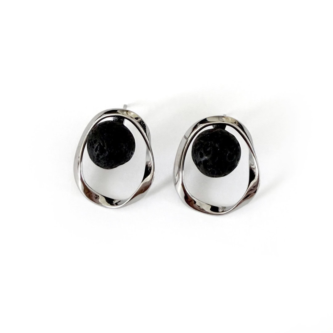 Pendiente plata y lava oval