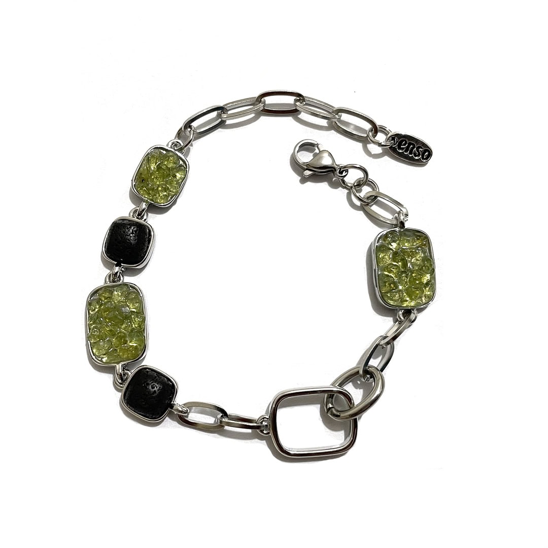 Pulsera lava y olivina eslabones