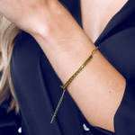 Load image into Gallery viewer, Carved peridot gold plated steel bracelet