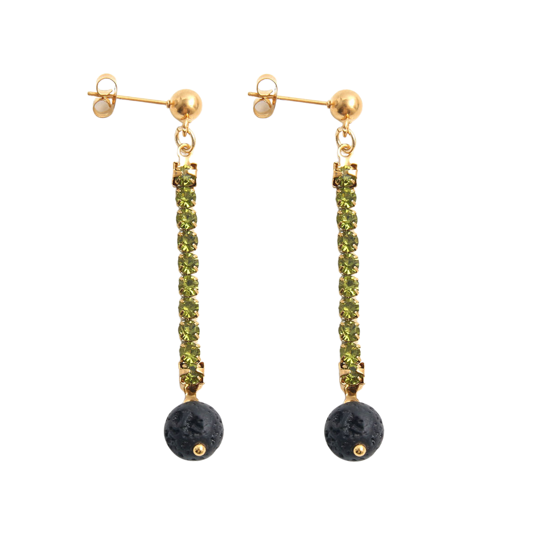 Pendientes acero baño oro olivina y lava