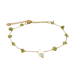 Load image into Gallery viewer,  Pulsera acero baño chips olivina y perla