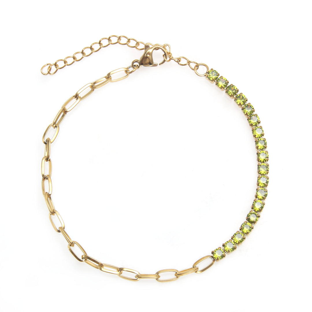 Pulsera acero baño oro olivinas talladas