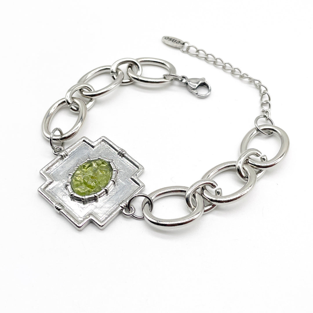 Pulsera cadena cruz olivina