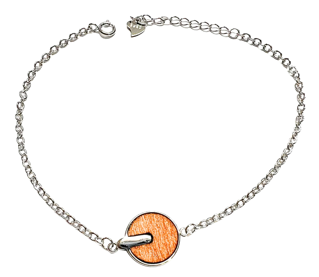 Pulsera de Plata con Círculo de Madera de Palmera