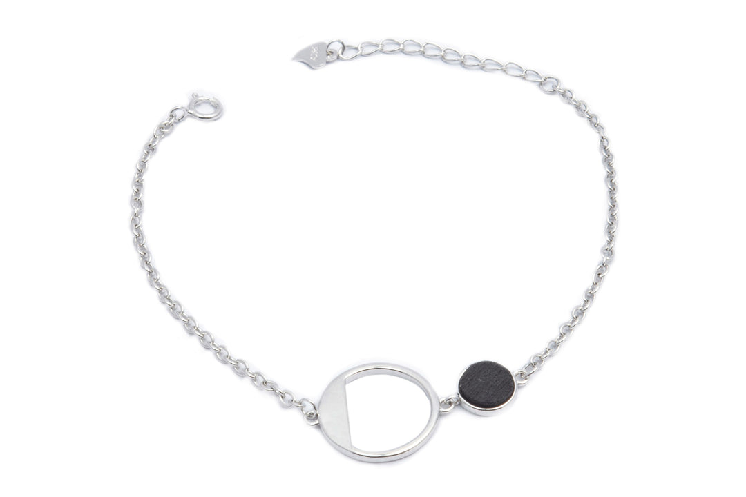 Pulsera plata madera palmera circulo
