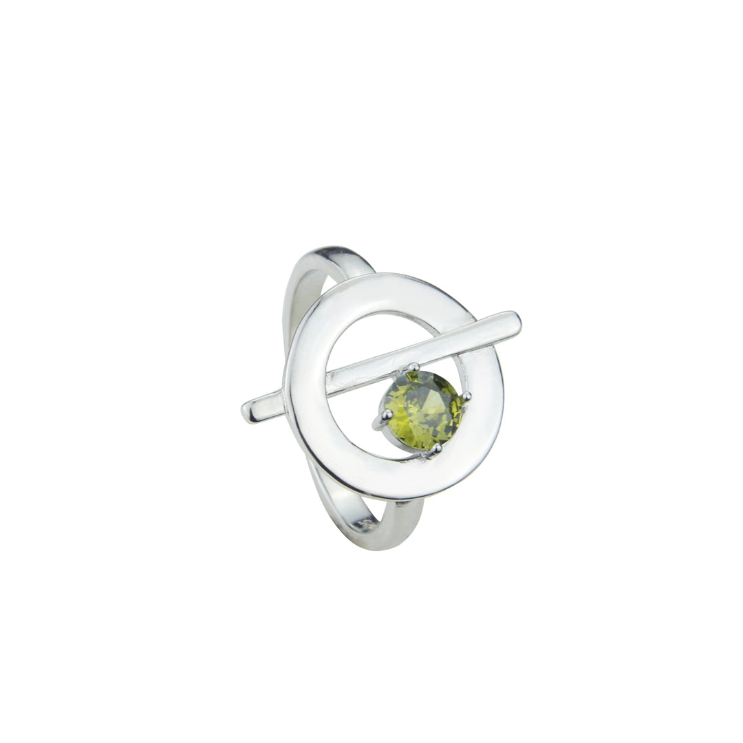 Anillo plata olivina circulo palito