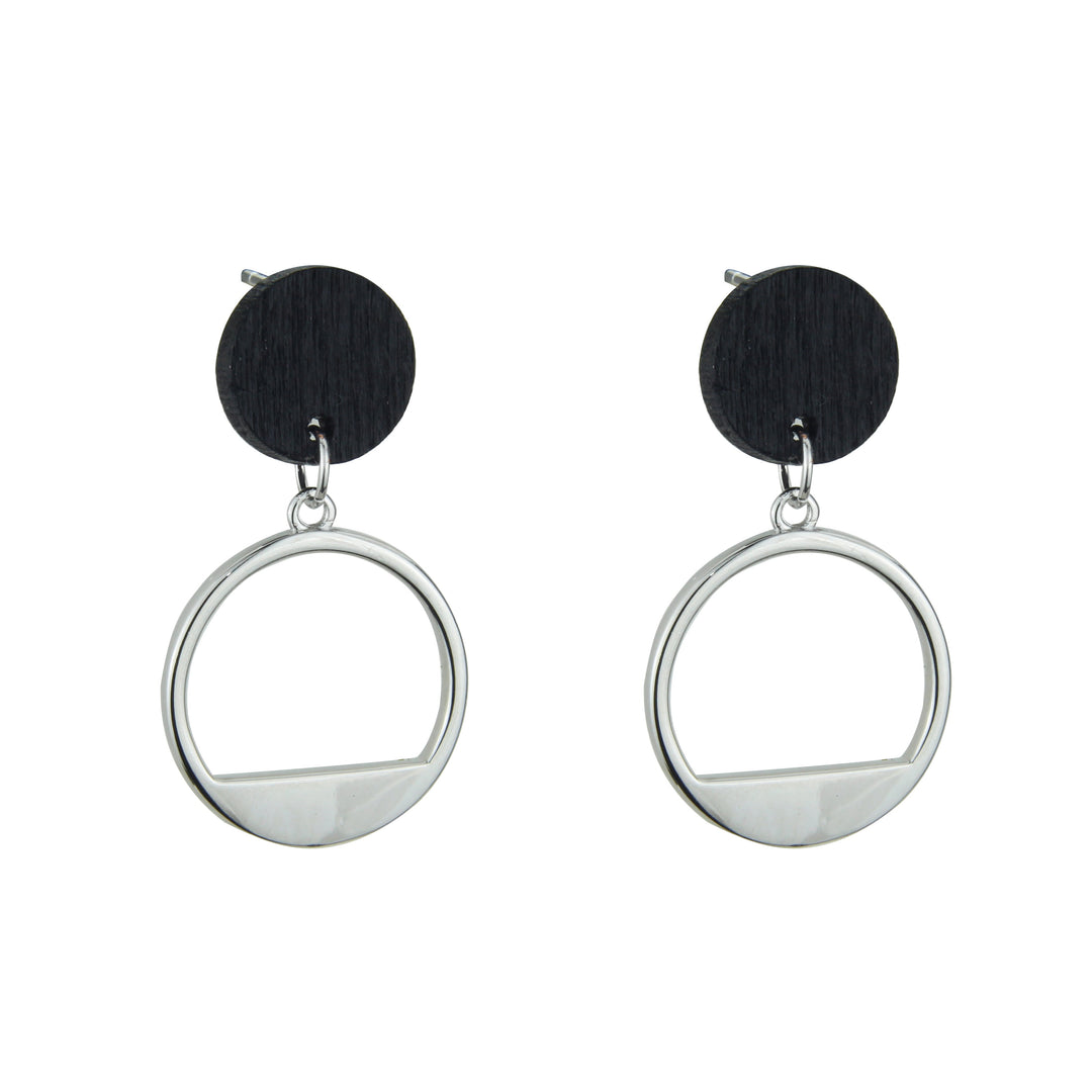 Pendiente de plata con madera de palmera oscura