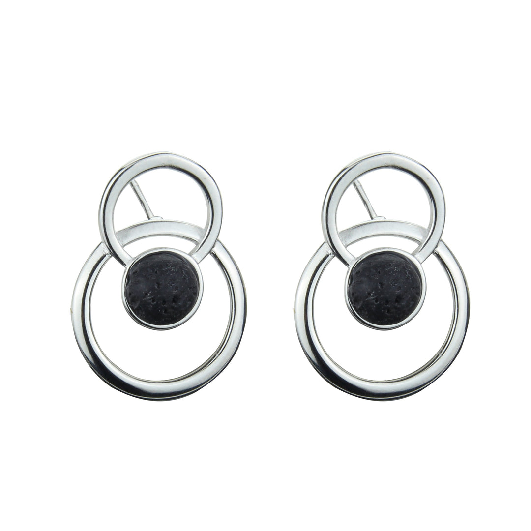 Pendiente de plata y lava circulo doble
