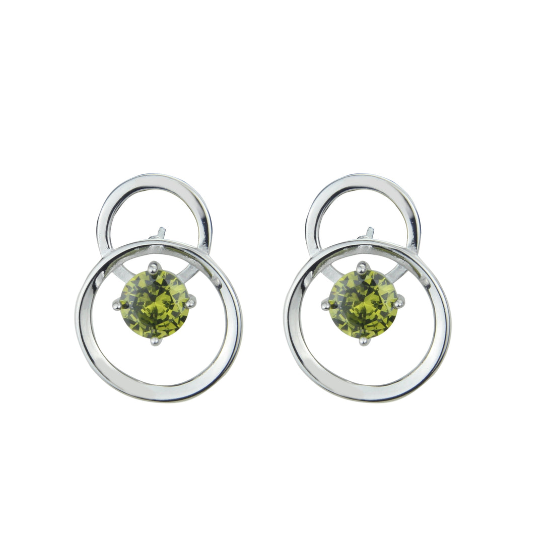 Pendiente de plata y olivina circulo doble