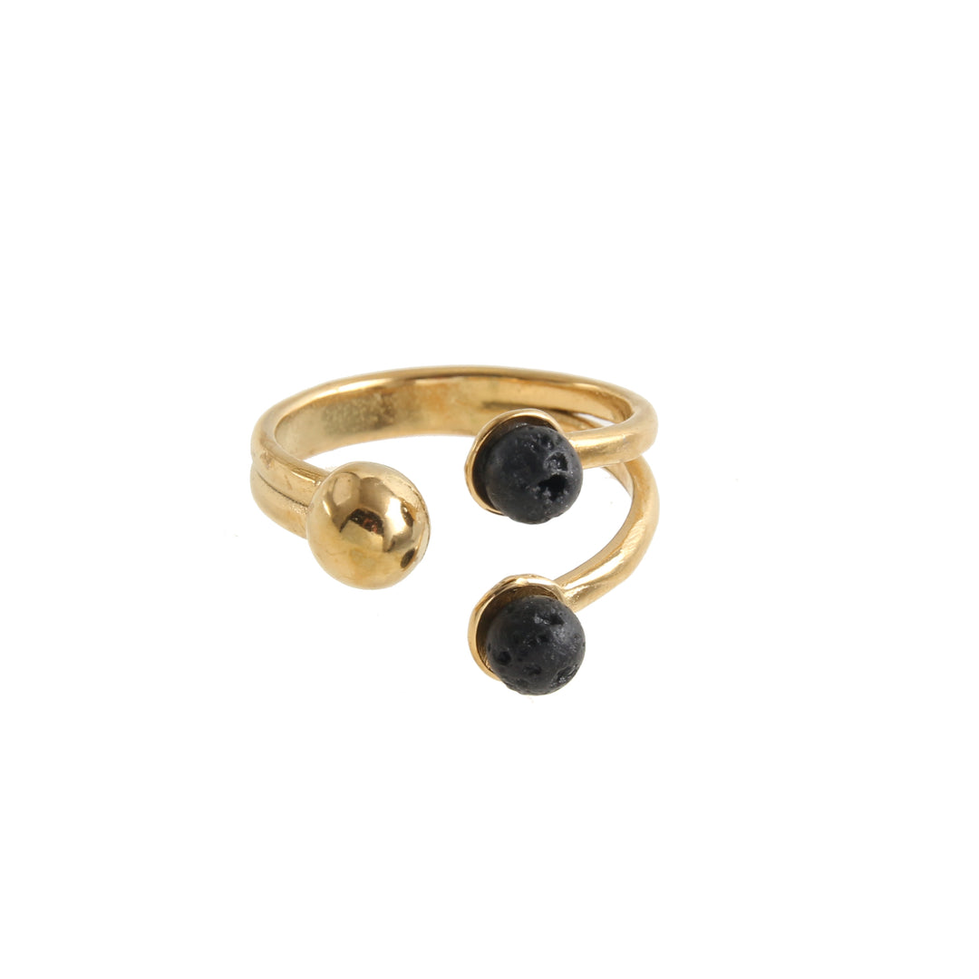 Gold plated steel ring with adaptable lava