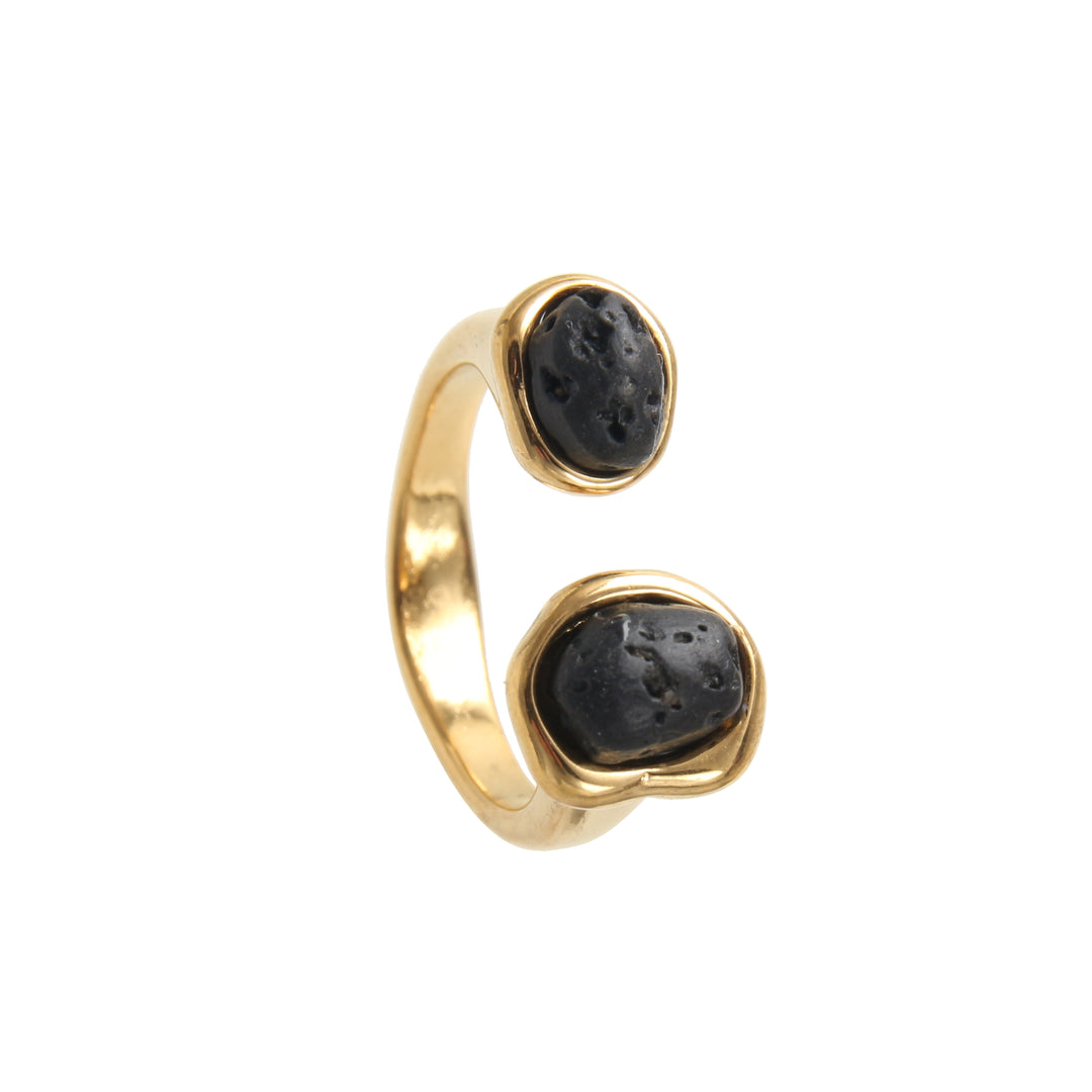 Gold plated steel ring with lava balls