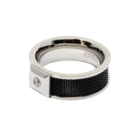 Load image into Gallery viewer, Black mesh/CZ steel ring
