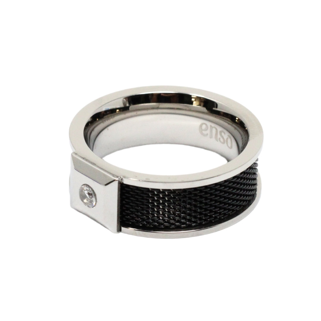 Black mesh/CZ steel ring