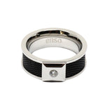 Load image into Gallery viewer, Black mesh/CZ steel ring
