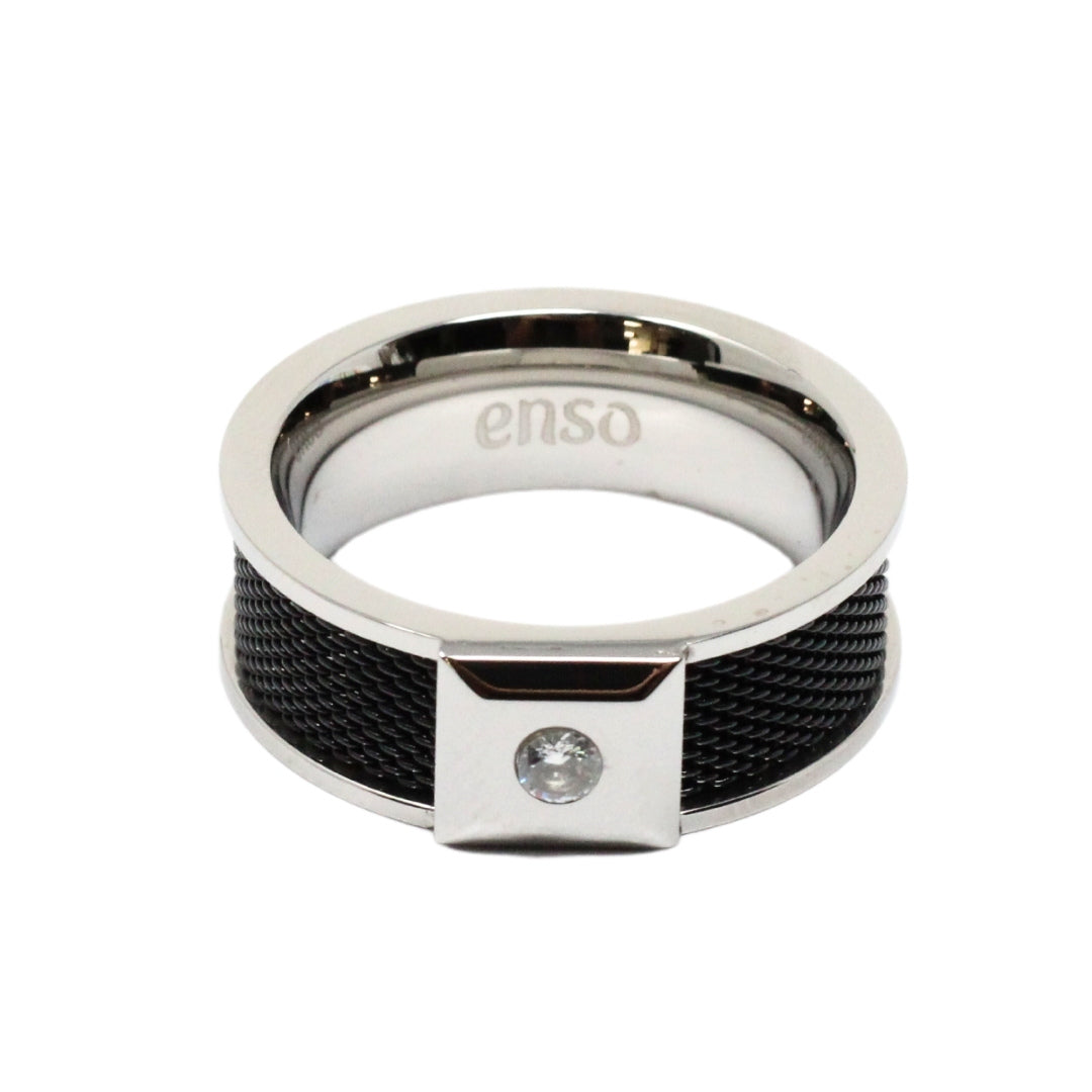 Black mesh/CZ steel ring