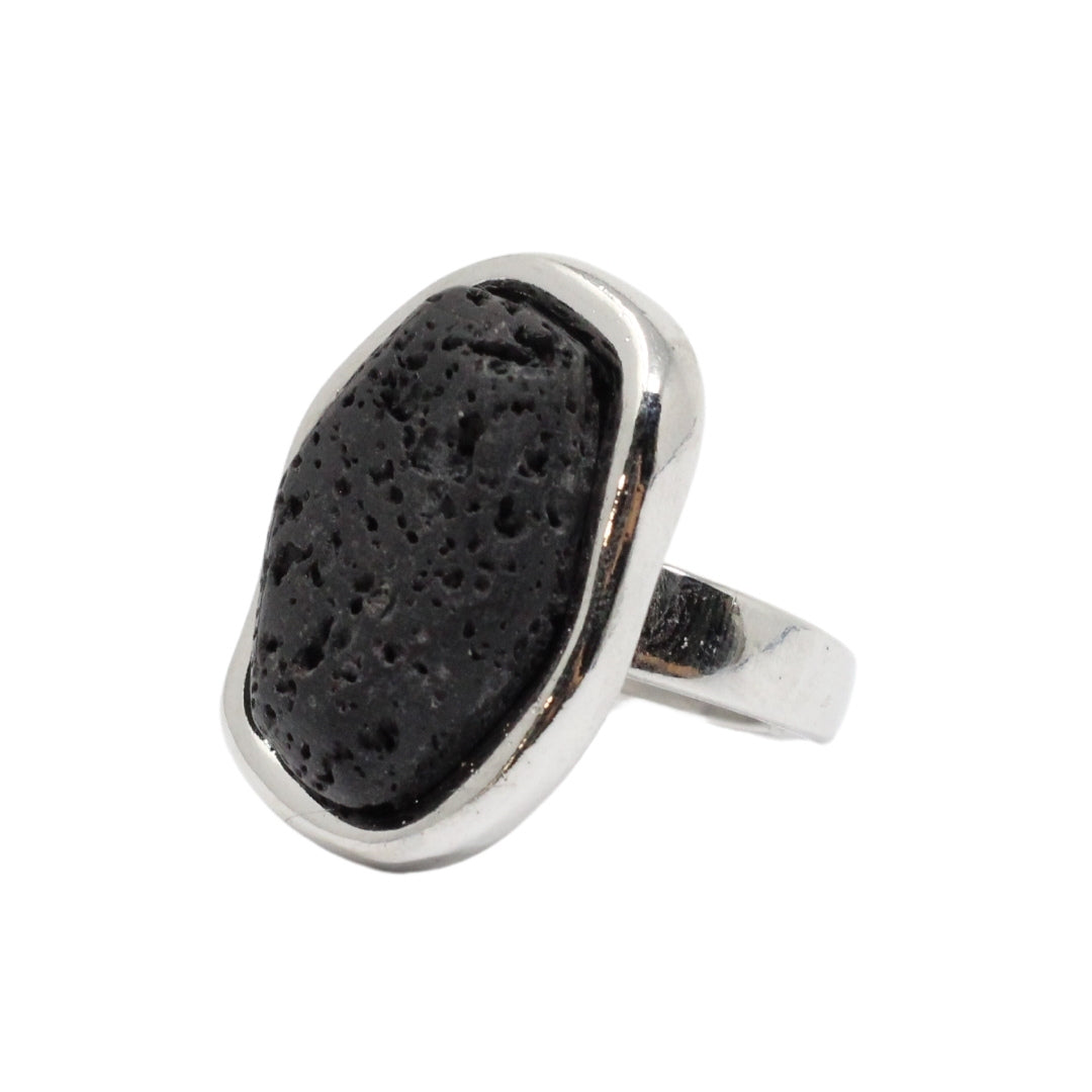 Silver bath ring adaptable black lava