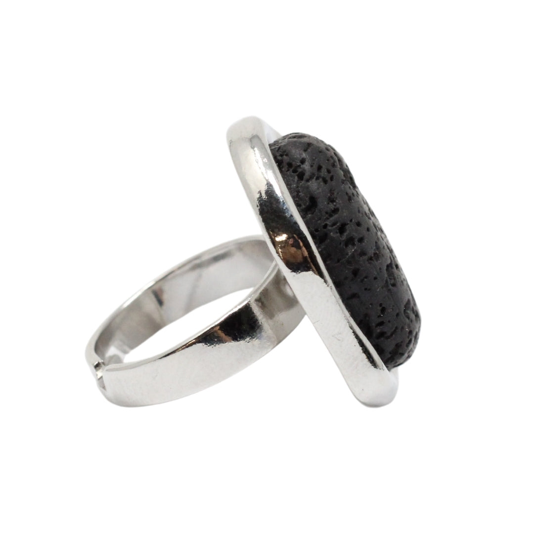 Silver bath ring adaptable black lava