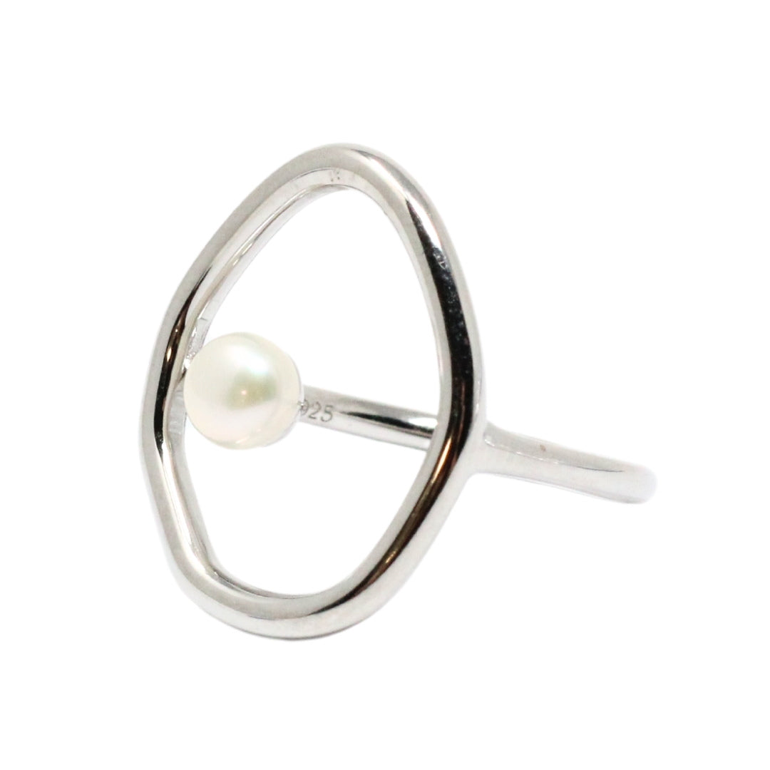 Silver and pearl ring