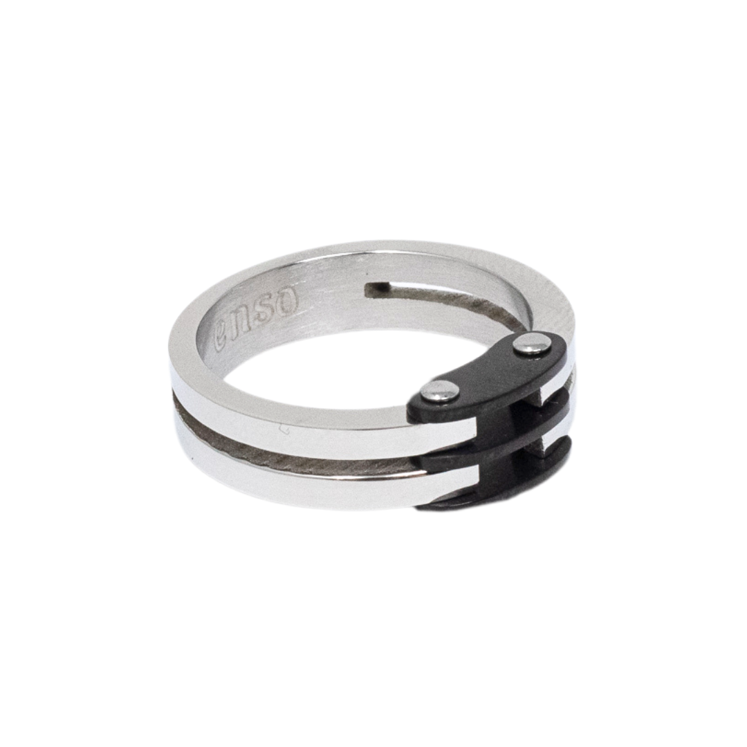 Anillo acero negro y plata