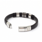 Load image into Gallery viewer, Double black leather and 316l steel bracelet
