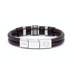 Load image into Gallery viewer, Brown leather bracelet double 316l steel
